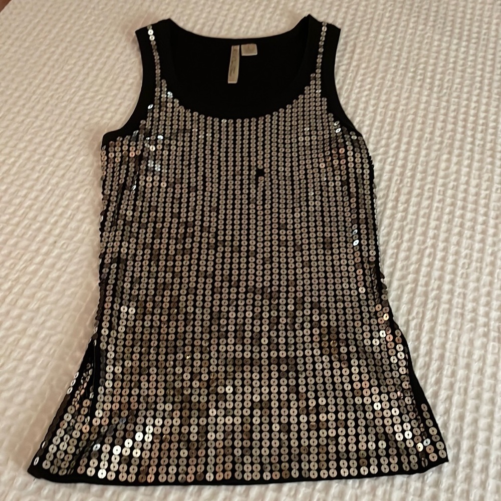 Sequin tank sleeveless.  size L black